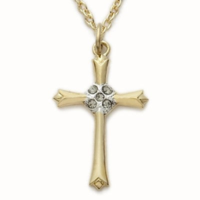 CZ Jewel Cross 14K Gold Filled Inspirational Necklace w/18" Chain - Boxed