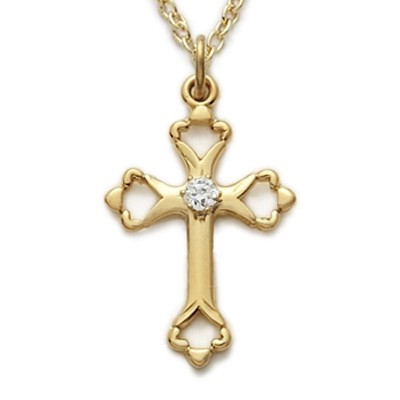 CZ Jewel Cross 14K Gold Filled Inspirational Necklace w/18" Chain - Boxed