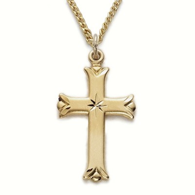 Women's Cross Necklace 24K Gold Over Sterling Silver w/18" Chain - Boxed