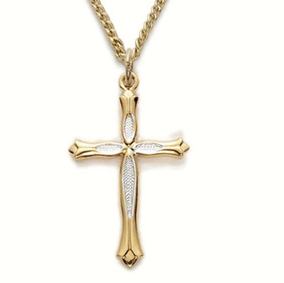 Women's Cross Necklace 24K Gold Over Sterling Silver w/18" Chain - Boxed