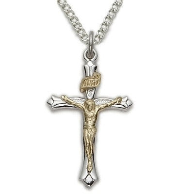 Sterling Silver Crucifix with Gold Corpus w/18" Chain