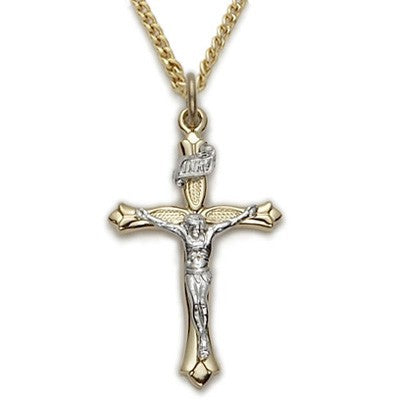 Women's Cross Necklace 24K Gold Over Sterling Silver w/18" Chain - Boxed