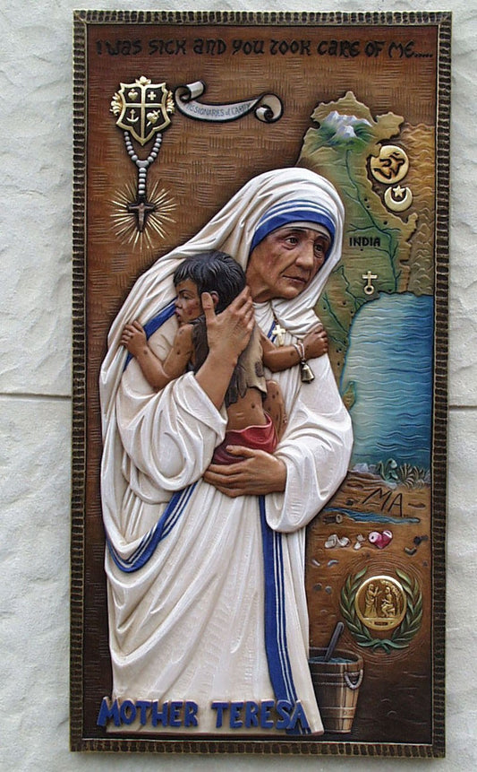 Mother Teresa Plaque Relief - Woodcarved