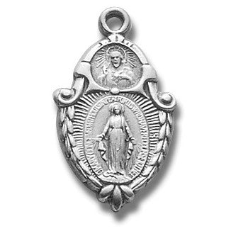 Sterling Silver Miraculous & Scapular Medal w/18" Chain - Boxed