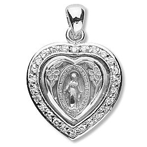 Sterling Silver Heart Miraculous Cubic Zirconia Pendant Crystal w/18" Chain - Boxed