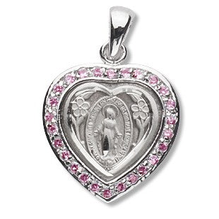 Sterling Silver Heart Shaped Miraculous Cubic Zirconia Pendant Pink w/18" Chain - Boxed