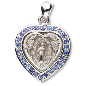 Sterling Silver Heart Shaped Miraculous Cubic Zirconia Pendant Sapphire w/18" Chain - Boxed