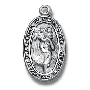 St. Christopher Sterling Silver Small Oval Medal w/18" Chain - Boxed