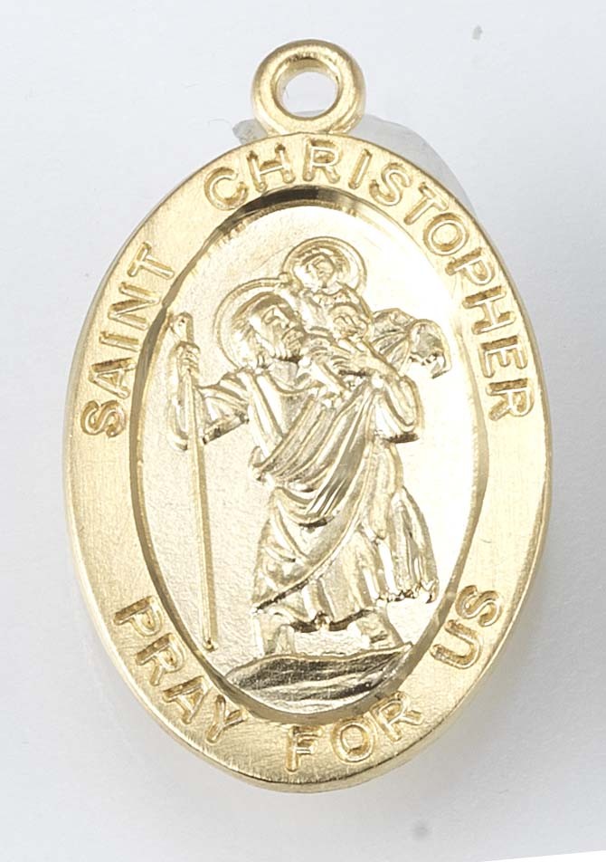 St. Christopher Gold Over Sterling Silver Oval Medal w/20" Chain - Boxed