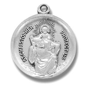 St. Christopher Sterling Silver Round Medal w/18" Chain - Boxed