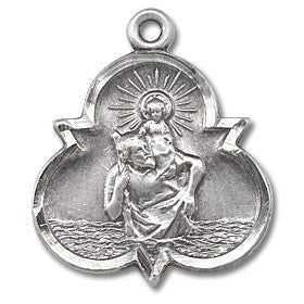 St. Christopher Sterling Silver Trinity Medal w/18" Chain - Boxed