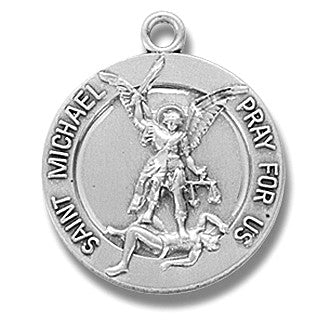 St. Michael Sterling Silver with Guardian Angel on Back w/24" Chain - Boxed