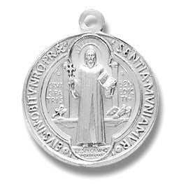 St. Benedict Sterling Silver Small Round w/18" Chain - Boxed