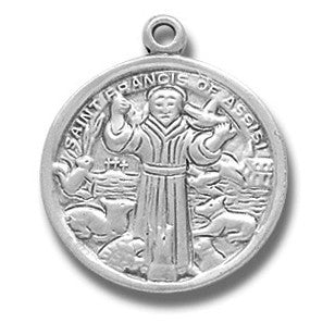 St. Francis of Assisi Sterling Silver Small Round w/18" Chain - Boxed