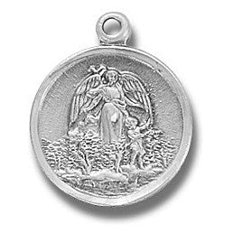 Guardian Angel Small Round Sterling Silver w/18" Chain - Boxed