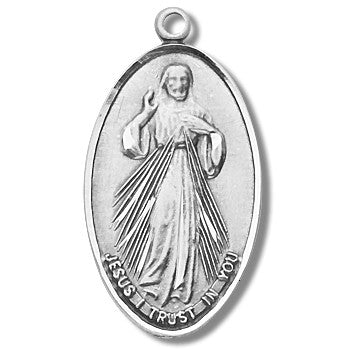 Divine Mercy Sterling Silver with St. Faustina Back w/18" Chain - Boxed