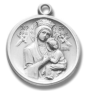 Sterling Silver Round Our Lady of Perpetual Help w/18" Chain - Boxed