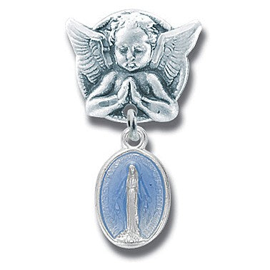 Sterling Silver Angel with Blue Tiny Miraculous Baby Pin - Boxed