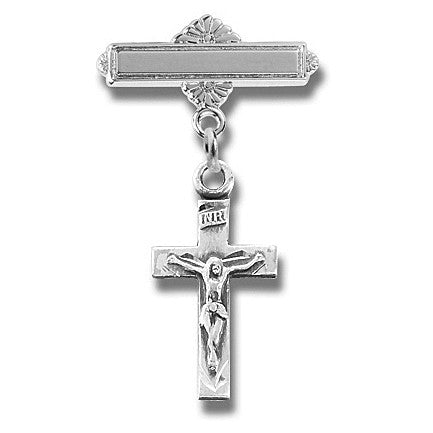 Sterling Silver Tiny Crucifix Bar Pin - Boxed