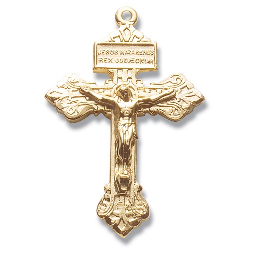 14K Gold Over Sterling Silver Small Pardon Crucifix w/24" Chain - Boxed