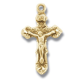 Gold Over Sterling Silver Small Fancy Crucifix w/18" Chain - Boxed