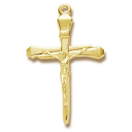 Gold Over Sterling Silver Large Nail Crucifix w/24" Chain - Boxed