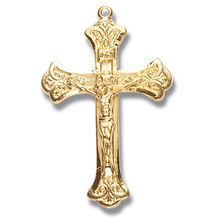 Gold Over Sterling Silver Medium Ornate Crucifix w/20" Chain - Boxed