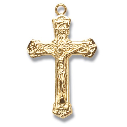 Gold Over Sterling Silver Medium Ornate Crucifix w/20" Chain - Boxed