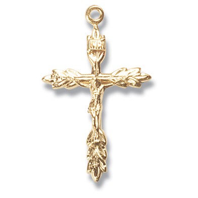 Gold Over Sterling Medium Wheat Crucifix w/18" Chain - Boxed