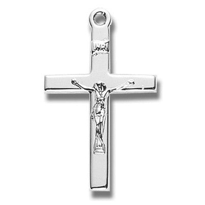 Sterling Silver Medium Plain Crucifix w/20" Chain - Boxed