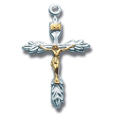 Sterling Silver Medium TwoTone Wheat Crucifix w/18" Chain - Boxed