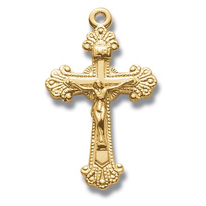 Gold Over Sterling Silver Medium Fancy Crucifix w/18" Chain - Boxed