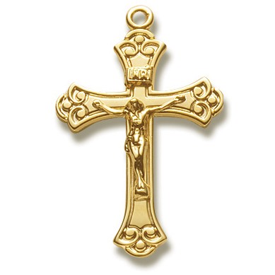 Gold Over Sterling Silver Medium Fancy Crucifix w/18" Chain - Boxed