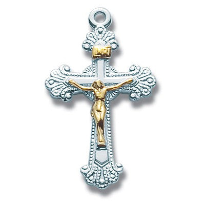 Sterling Silver Medium Fancy TwoTone Crucifix w/18" Chain - Boxed