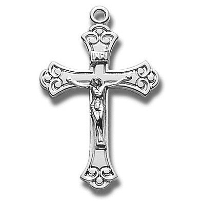 Sterling Silver Medium Fancy Black Etched Cross w/18" Chain - Boxed