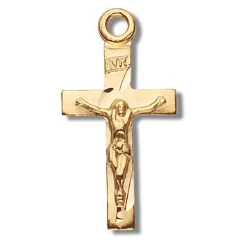 Gold Over Sterling Silver Tiny Crucifix w/13" Chain - Boxed