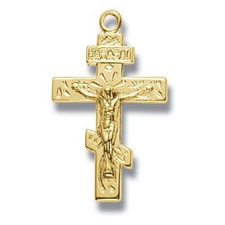 Gold Over Sterling Silver Small Greek Crucifix w/18" Chain - Boxed