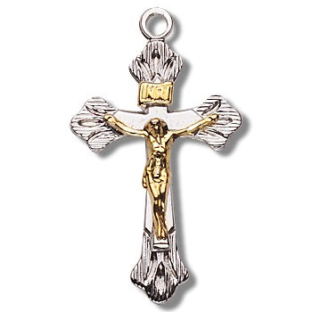 Sterling Silver Small Fancy Two Tone Crucifix w/18" Chain - Boxed