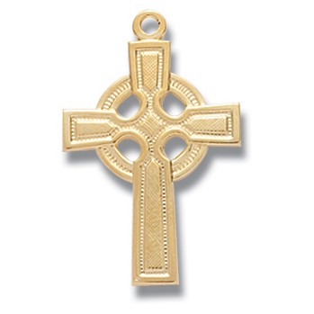 Gold Over Sterling Silver Small Plain Celtic Cross w/18" Chain - Boxed