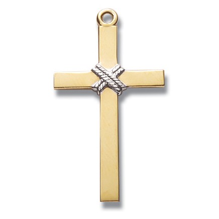 Gold Over Sterling Silver Two Tone Cross w/24" Chain - Boxed