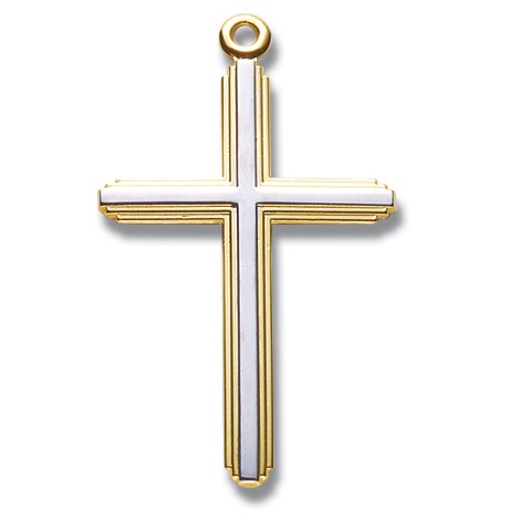 Gold Over Sterling Silver Two Tone Inlayed Cross w/20" Chain - Boxed