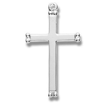 Sterling Silver Plain Cross with Beaded Ends w/18" Chain - Boxed