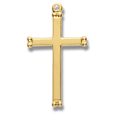 Gold Over Sterling Silver Plain Cross with Beaded Ends w/18" Chain - Boxed