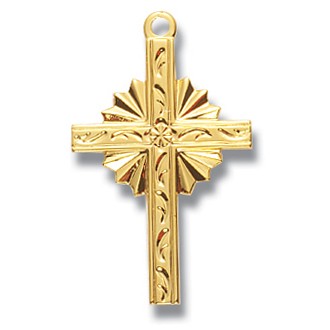 Gold Over Sterling Silver Cross with Sunburst w/18" Chain - Boxed