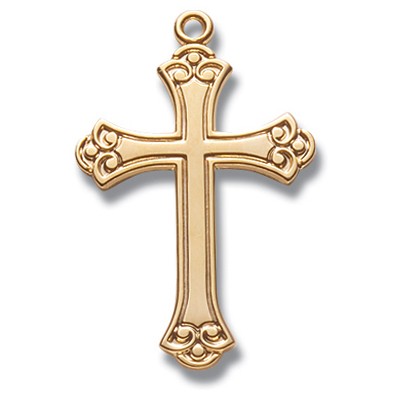 Gold Over Sterling Silver Cross with Scrolled Edges w/18" Chain - Boxed