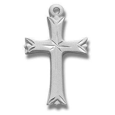 Sterling Silver Medium Etched Cross with Star w/18" Chain - Boxed