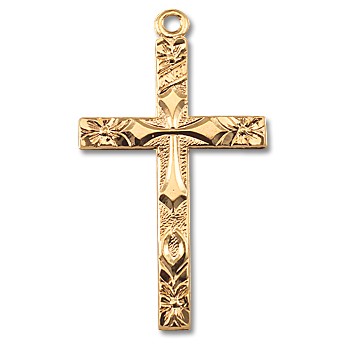 Gold Over Sterling Silver Flowered Tip Cross w/18" Chain - Boxed