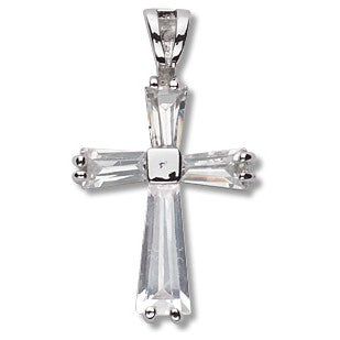 Sterling Silver Cubic Zirconia Cross w/18" Chain - Boxed