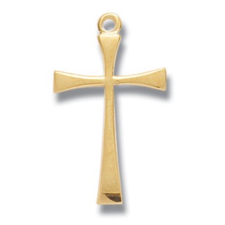 Gold Over Sterling Silver Small Cross with Tapered Ends w/18" Chain - Boxed