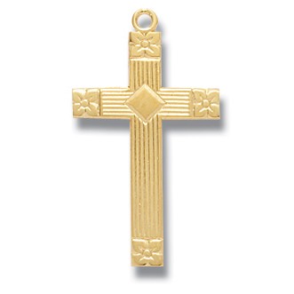 Gold Over Sterling Silver Medium Cross with Edges w/18" Chain - Boxed